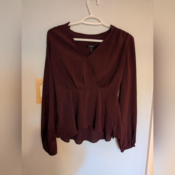 Ever New Tops - Ever New Melbourne Burgundy Long Sleeve Peplum Blouse – US 4